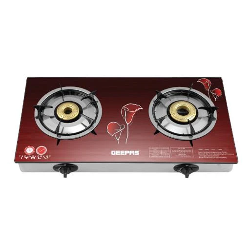 Geepas Double Burner Gas Stove GK5602 - Tempered Glass Top, Auto Ignition