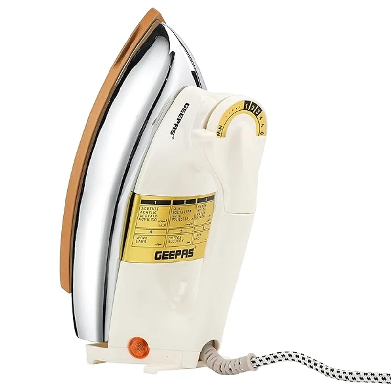 Geepas Heavy Duty Dry Iron GDI23011 - Golden Teflon Plate