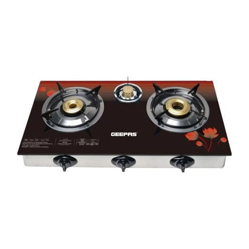 Geepas Triple Burner Gas Stove GGC31012 - Tempered Glass Top
