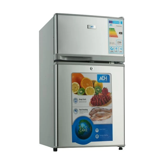 ADH 98L Double Door Compact Refrigerator | Silver, Top Freezer