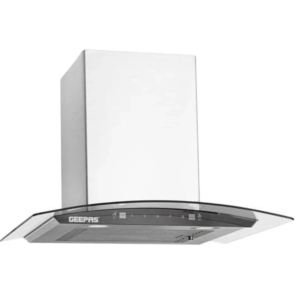 Geepas 60cm Curved Glass Chimney Hood GHD601 - Stainless Steel