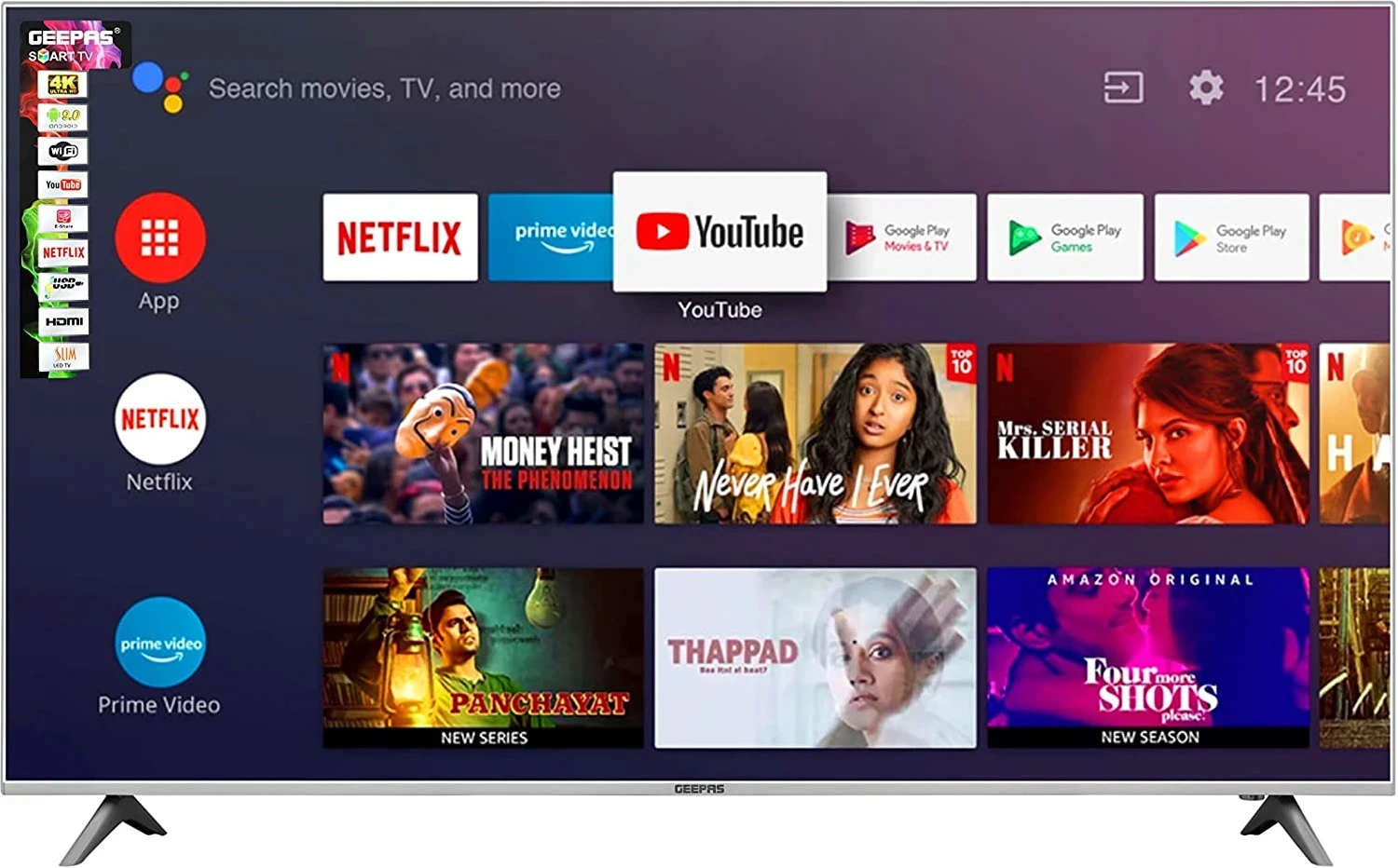 Geepas 50-inch Smart LED TV GLED5039 - Full HD, DVBT2/S2, Eshare