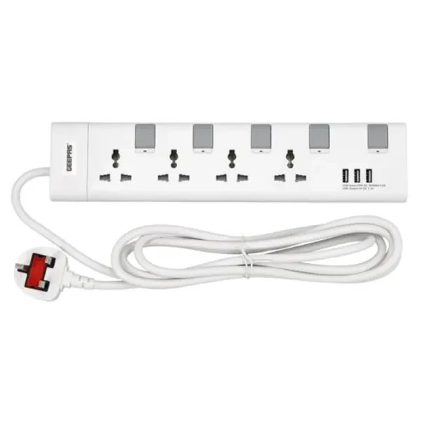 Geepas Extension Socket GES4095 - 4 Way, 3M Cord, USB Ports
