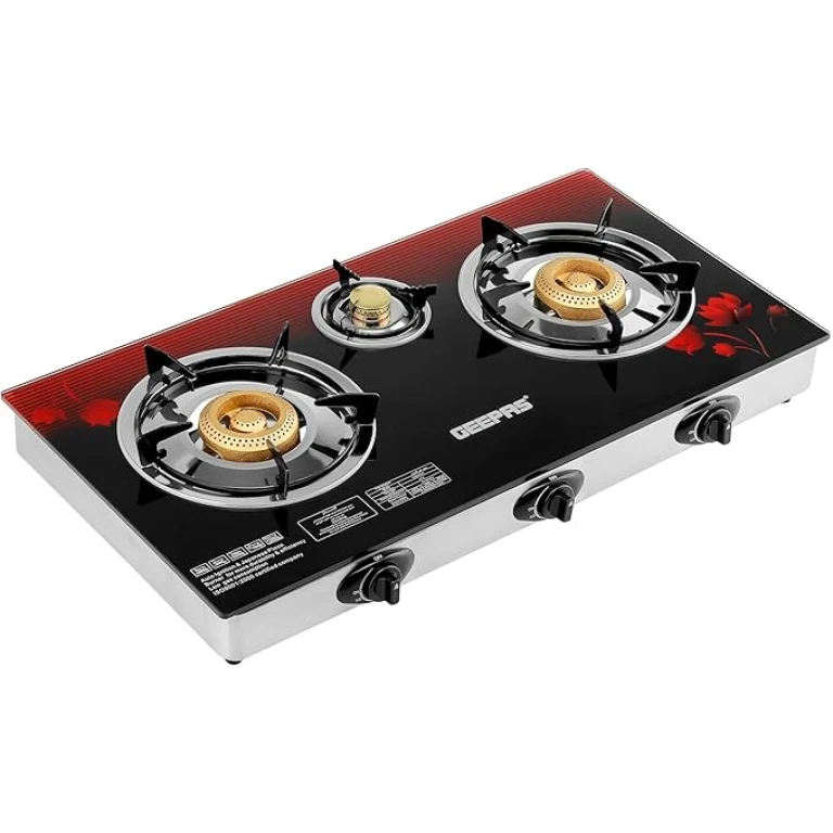 Geepas Triple Burner Gas Stove GGC31012 - Tempered Glass Top