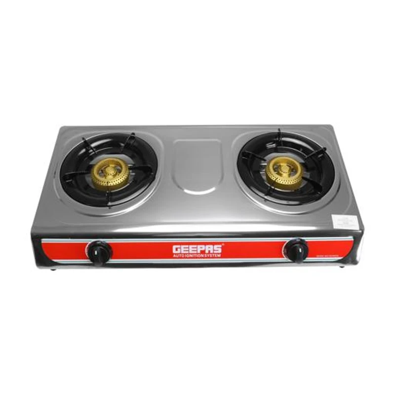 Geepas Double Burner Gas Stove GK5605 - Stainless Steel, Auto Ignition