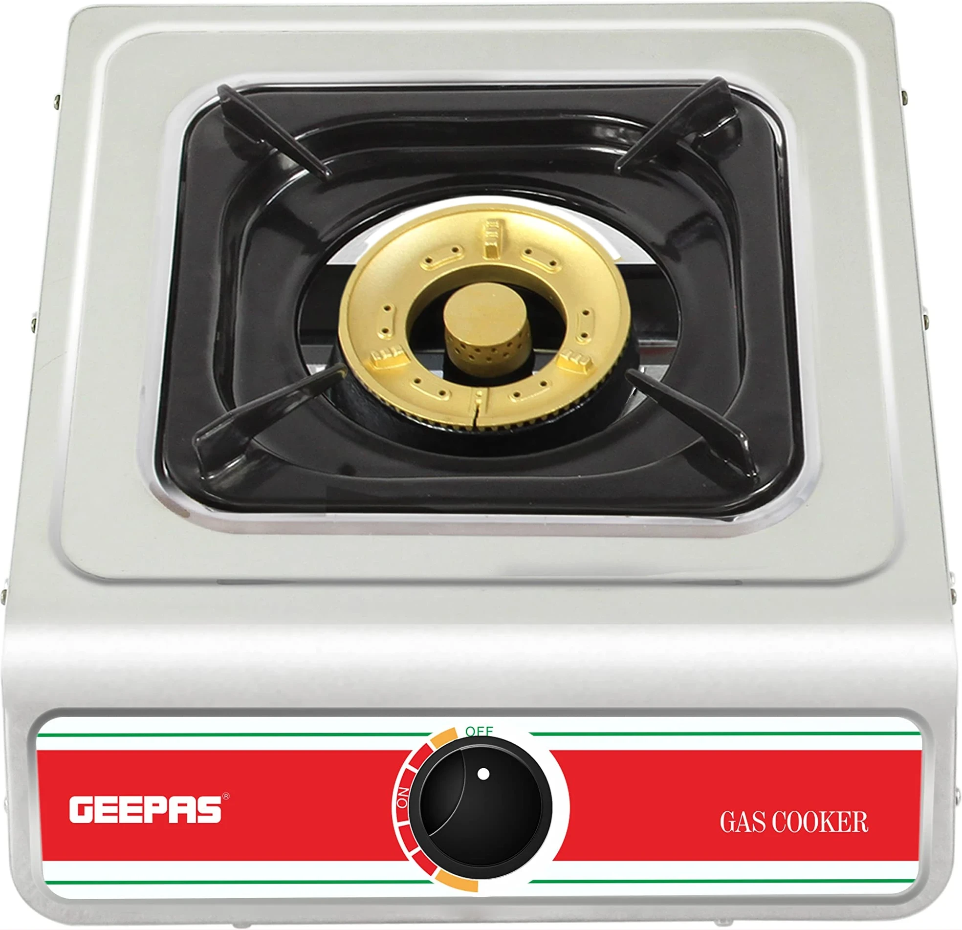 Geepas Single Burner Gas Stove GK681 - Stainless Steel, Auto Ignition