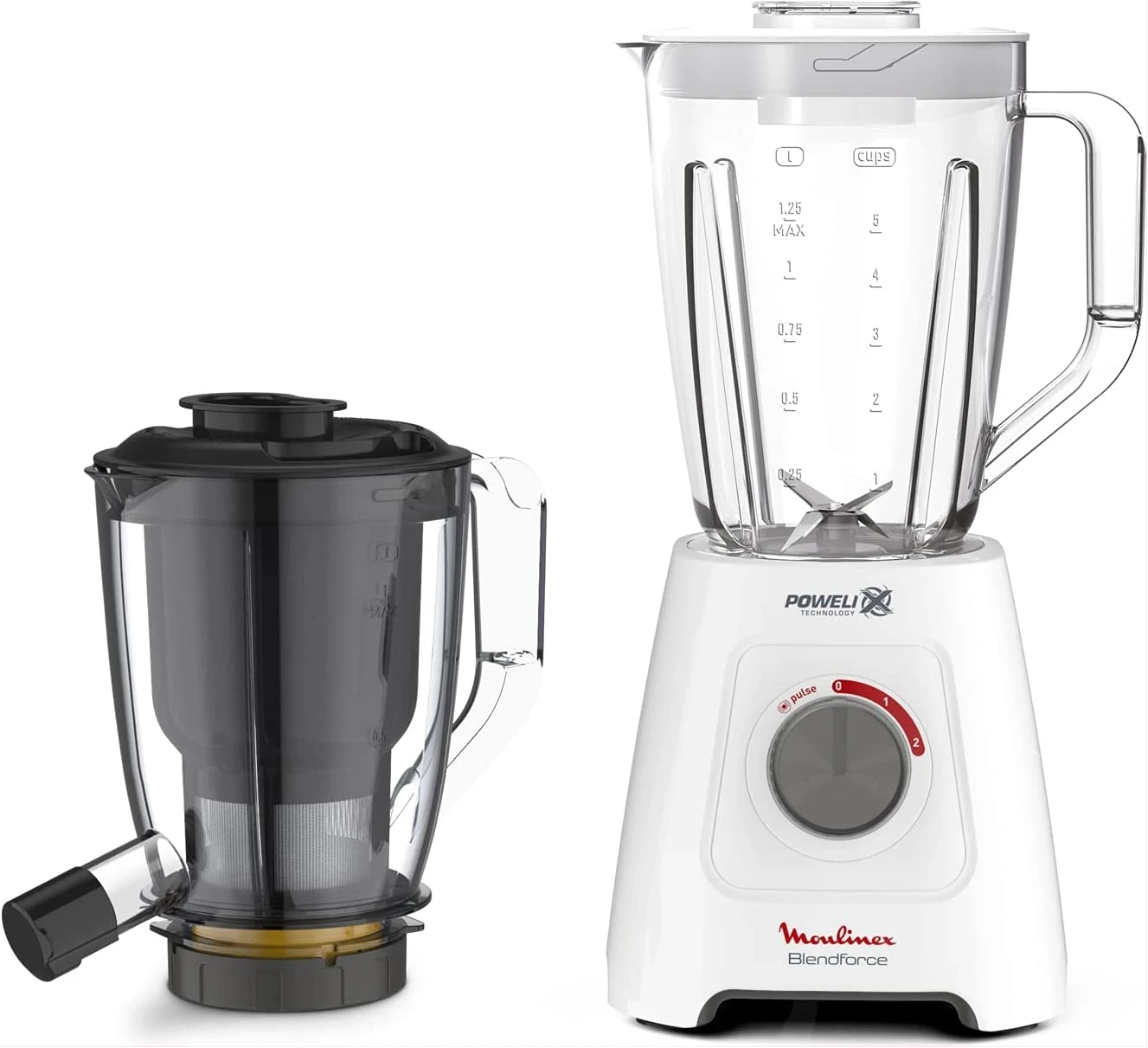 Moulinex 2-in-1 Blender | 600W, 2L Jug with Grinder | 2L Plastic Jug + Grinder Attachment, Ice Crushing